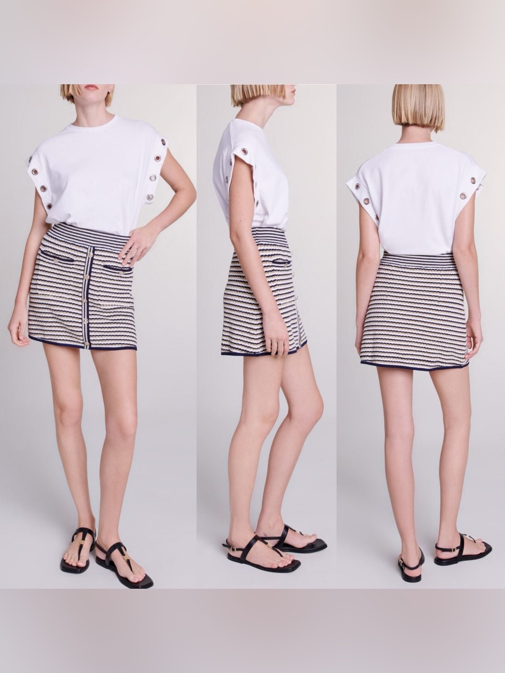 Maje Tri-Color Knit Mini Skirt